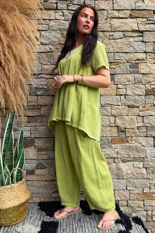 Lina Linen Blend Smock Over Shirt Washed Olive